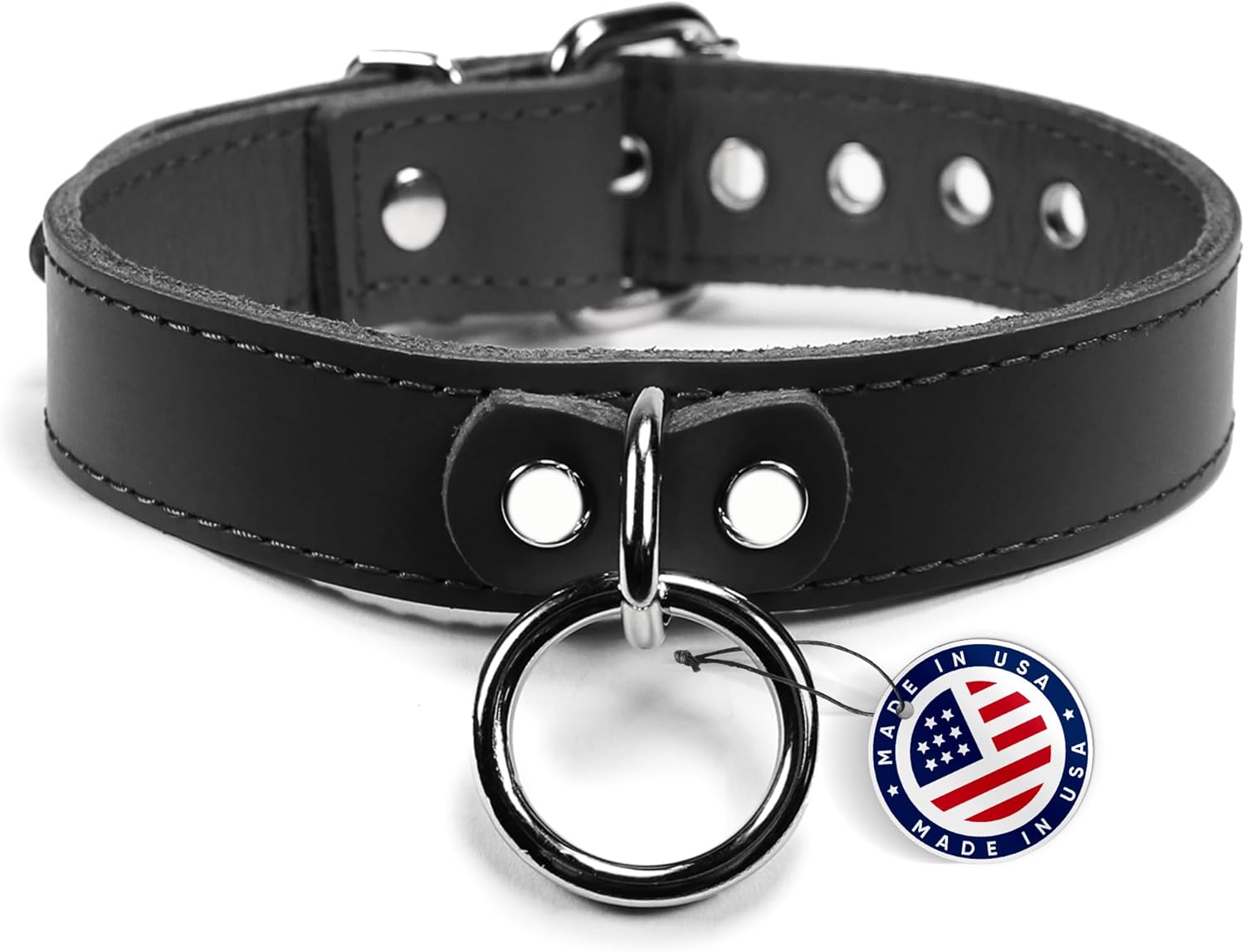 VP Leather Martin Collar – Stylish Adjustable Neck Collar for Men & Women - Top Grain Leather & Soft Lambskin, Fashionable Design w/Nickel Plated Buckles, Eyelets, Studs & O-Ring