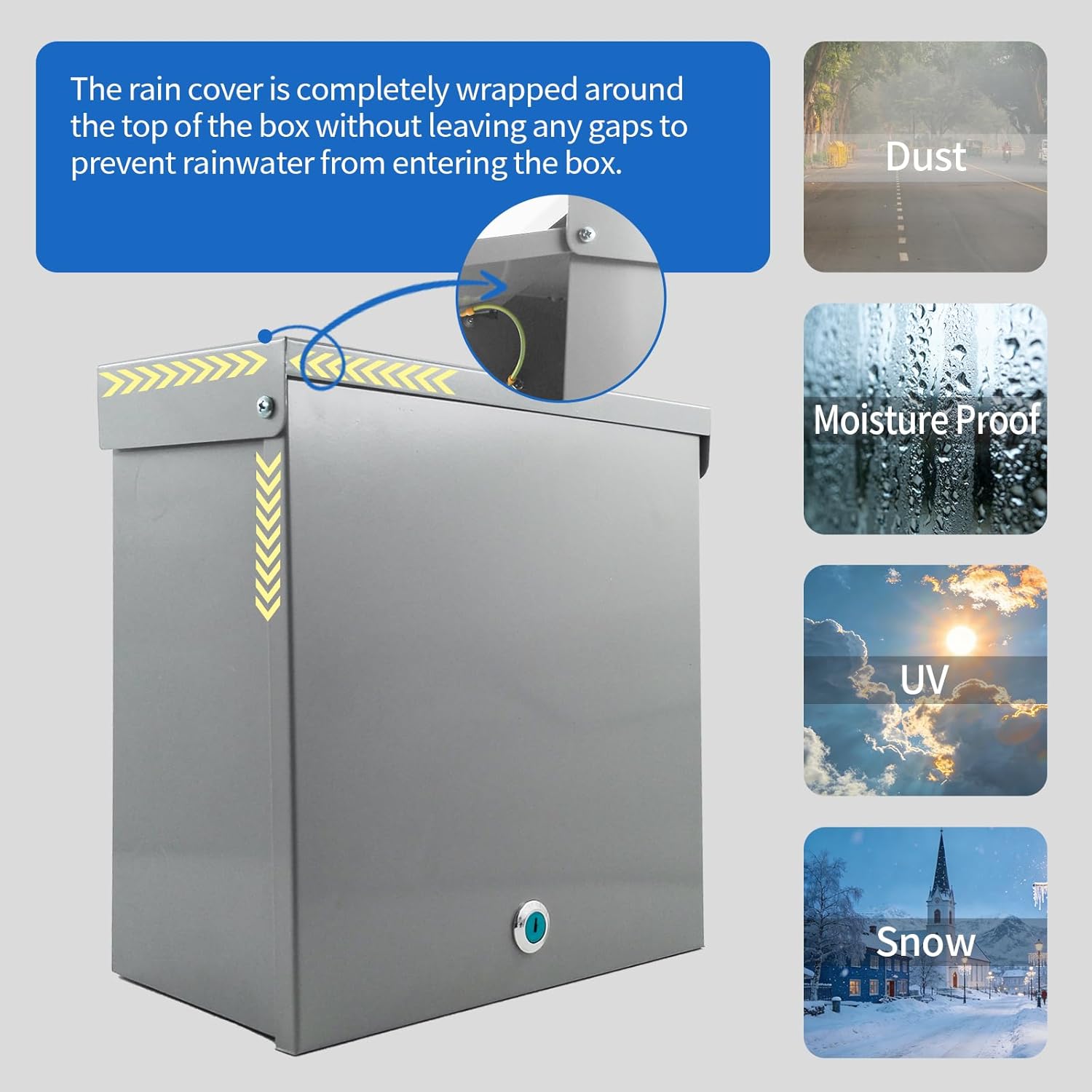 Steel Indoor/Outdoor Electrical Junction Box, 12×8×6 inches Waterproof and dustproof Electrical Enclosure with mounting Base Plate Wall-Mounted Lockable Electrical Junction Box