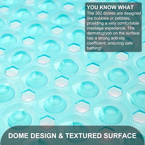 Vista 82 de Tapetes para bañera y ducha, antideslizante, 40 x 16 pulgadas, extra grande, lavable a máquina, con orificios de drenaje, ventosas para suelo de Gris