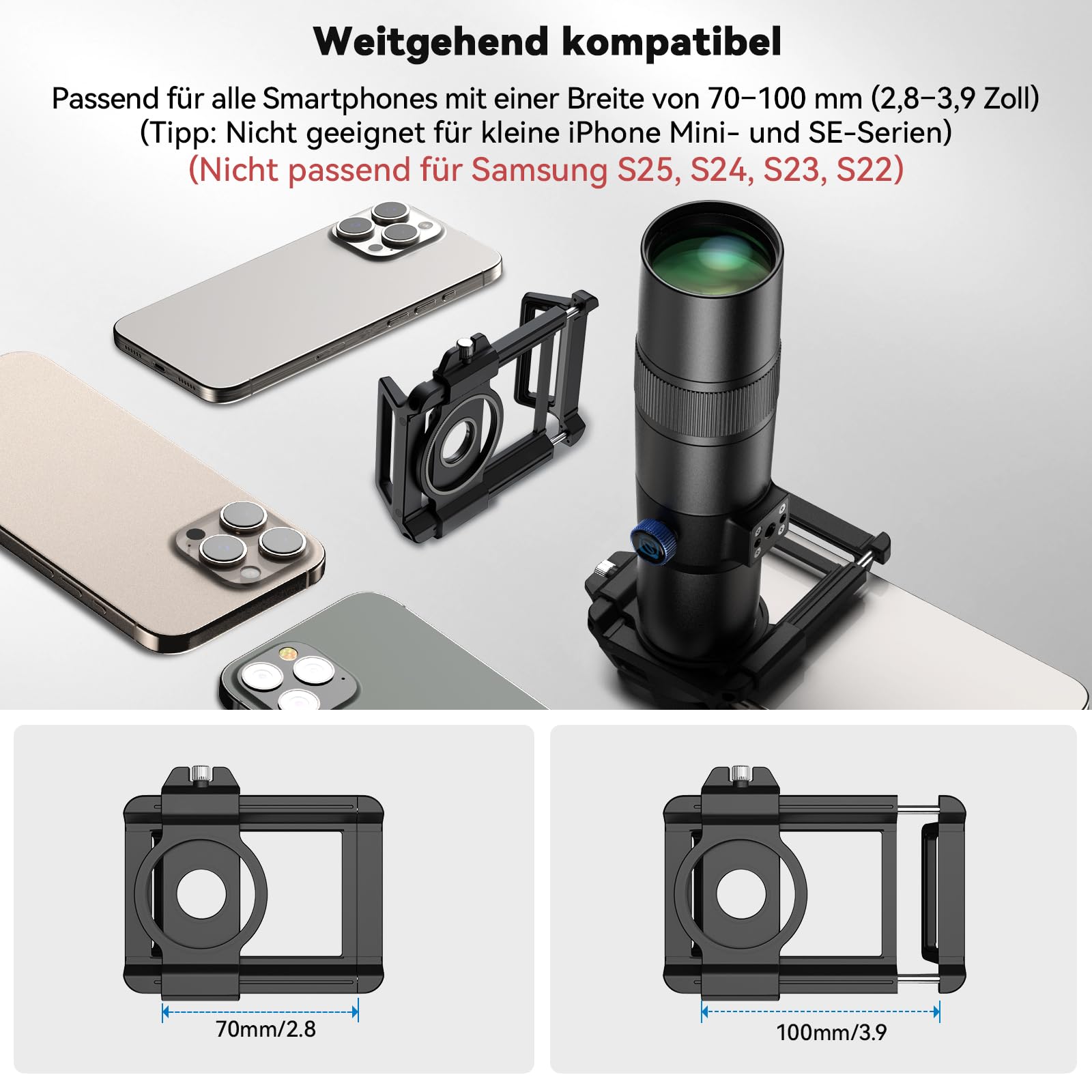 Evil Eye 30X Handy Teleobjektiv mit Stativ, 4K HD Teleobjektiv für Smartphone, Metallrahmen & 30X Zoom, Kompatibel mit iPhone & Android, Ideal für Reise- & Sportfotografie