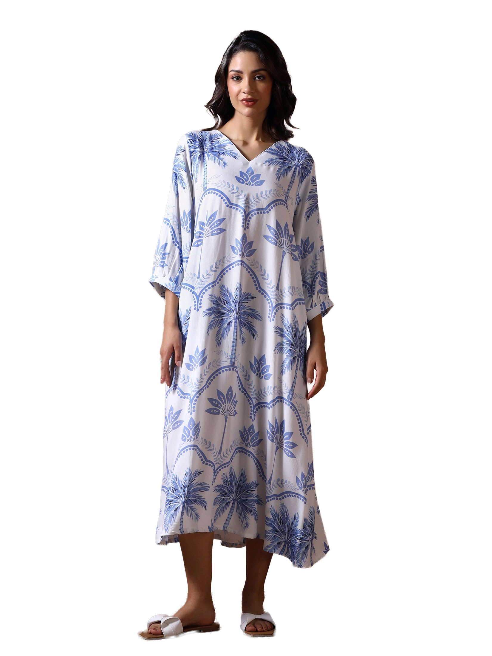 Women Liva Off White Printed Dress (25529_Off White_2XL)-image-2