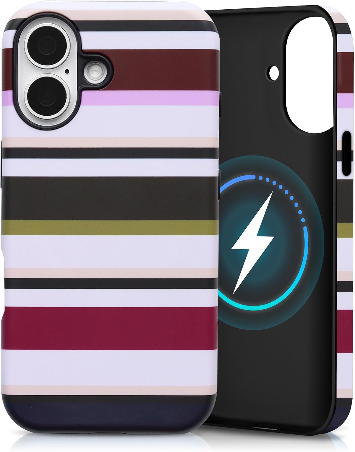for iPhone 17 Case, Magnetic Matte Frosted Dual-Layer Striped Phone Case for Women, Retro Aesthetic Cover Compatible with Mag Safe Accessories - Retro Vineyard