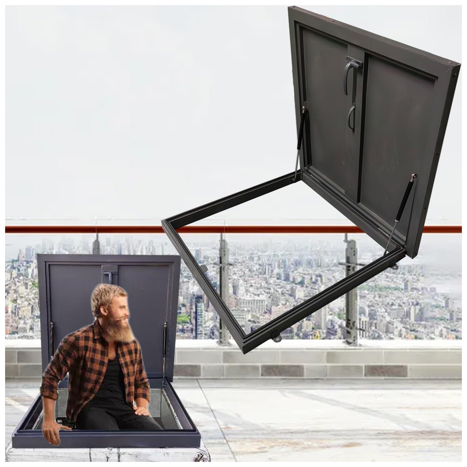 Trampilla de Suelo Personalizado Trampilla De Ventilación/Acceso/Salida De Tejado Para Suelos/Techo, Sellado A Prueba De Intemperie Ático Sótano Cubierta De Puerta Con Cerradura(60x60CM(23.6"x23.6"))