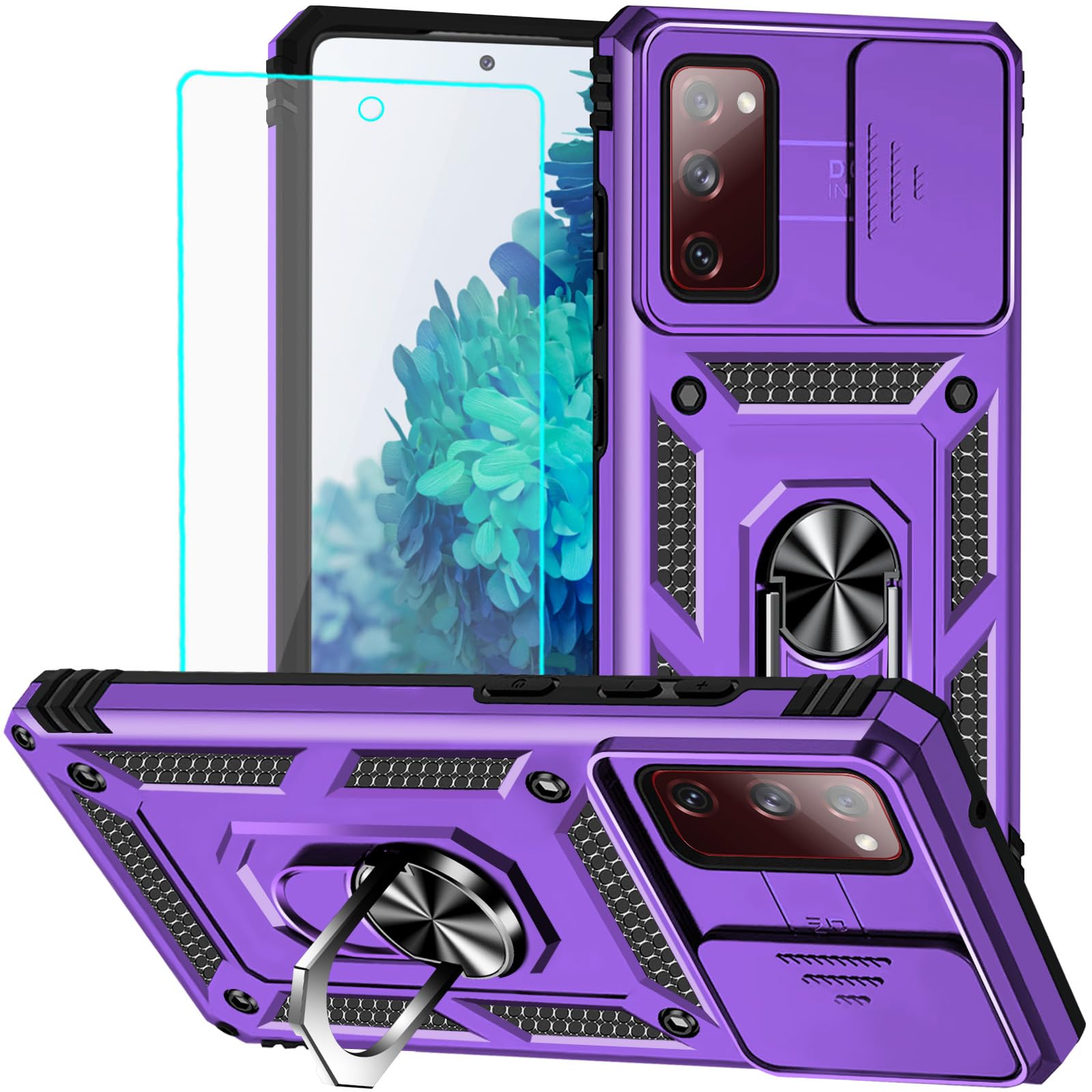 HNHYGETE for Galaxy S20 FE 5G Case with Screen Protector: [Military Grade 20ft. Drop Tested] Ring Shockproof Protective Phone Case for -Samsung Galaxy S20 FE (Purple)
