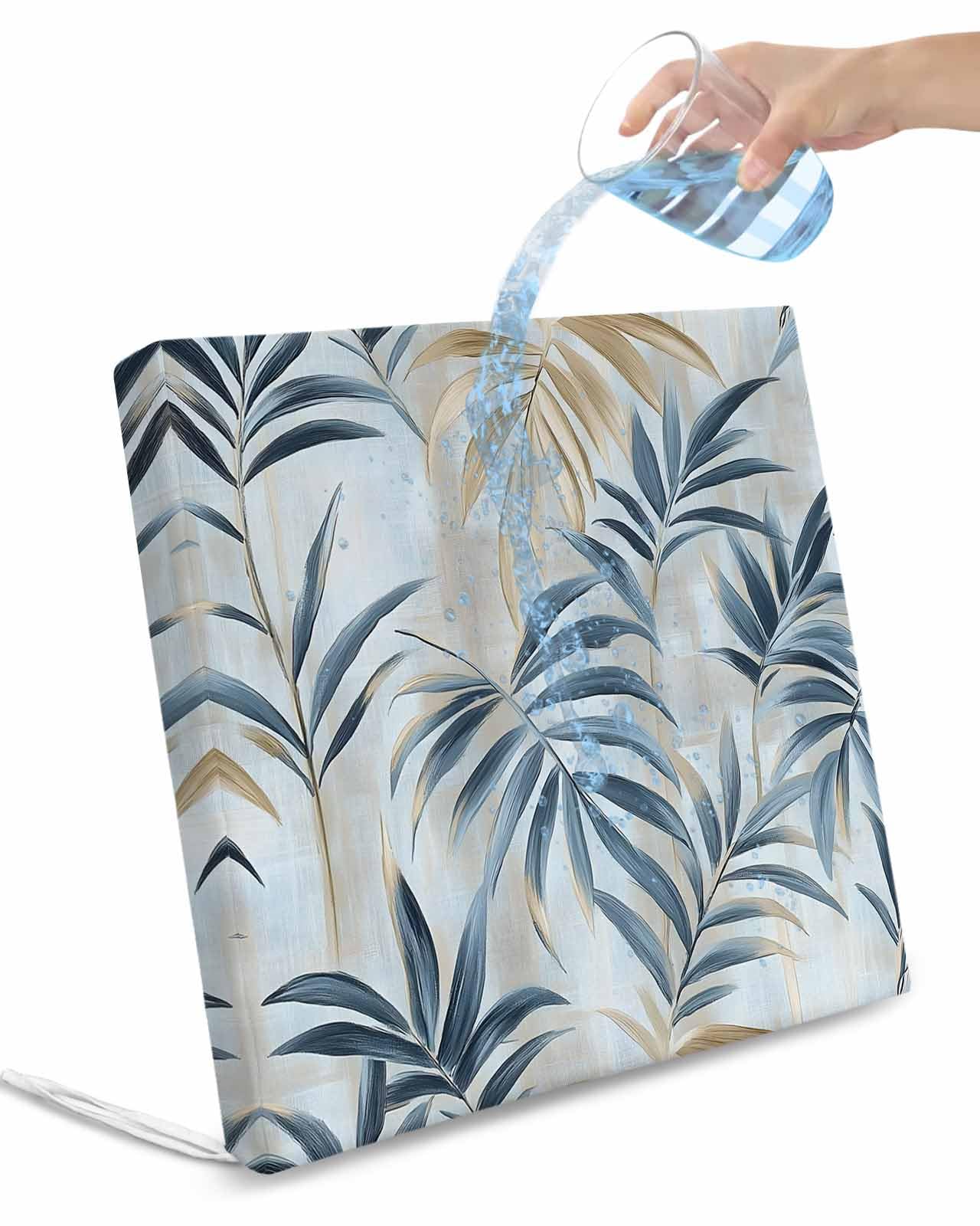 2 Pack Blue Brown Botanical Waterproof Cushion Covers with Ties, Outdoor Patio Chaise Lounge Chair Seat Cushion Slip Covers Replacement(Only Cover) Pastoral Summer Leaf 24