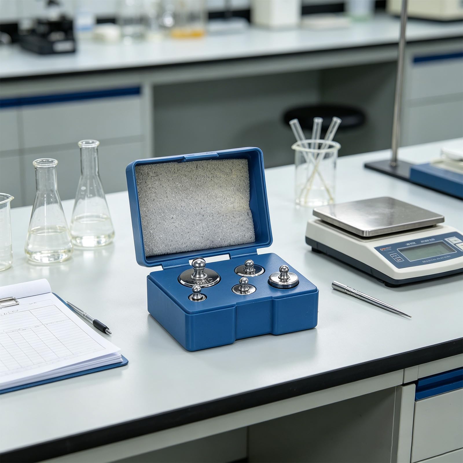 Lurrose Zestaw 3 precyzyjnych odważników testowych z etui, 100 g + 200 g + 500 g, do kalibracji wag, do użytku w klasie i laboratorium