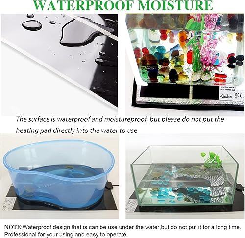 Miniatura 5 de Paquete de 2 calentadores de tanque de 20 W para reptiles con control de temperatura, ajuste de potencia bajo el tanque termo calentador para