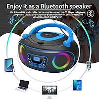 Vista 5 de Reproductor de radio portátil CD Boombox con Bluetooth, radio FM, reproducción de MP3 por USB, entrada AUX, conector para auriculares, compatible