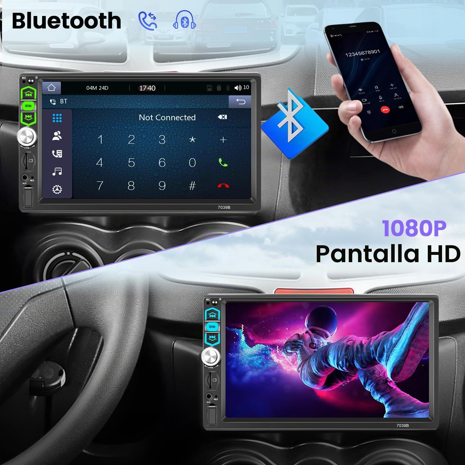 Hikity 1 DIN Radio de Coche Wired Carplay Android Auto, 7 Pulgadas Pantalla Táctil Autoradio Bluetooth Soporte Mirror Link FM EQ TF USB AUX SWC Cámara de Visión Trasera Micrófono