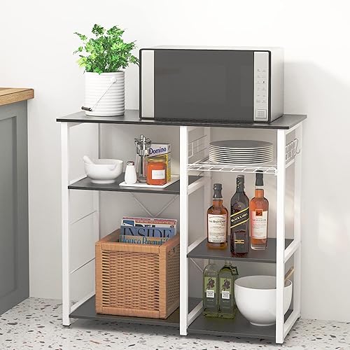 Miniatura 2 de sogesfurniture Estante de cocina de 3 niveles para panadero, soporte para microondas con almacenamiento y cajón, estante para estación de trabajo,