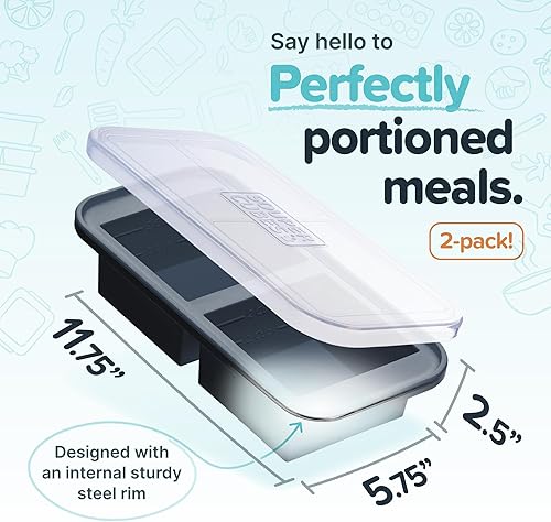 Miniatura 2 de Souper Cubes Moldes de silicona para congelador de 2 tazas con tapas, recipiente fácil de preparar comidas, bandejas de silicona para congelador con