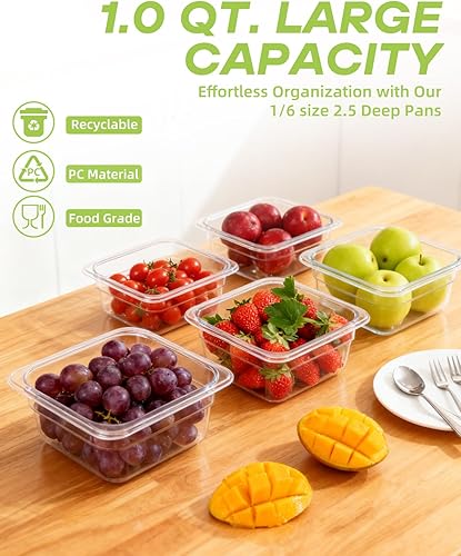 Miniatura 3 de Paquete de 6 bandejas para alimentos con tapas, tamaño 16 irrompible, apilable, de plástico, para fiestas, catering, cocinas caseras, preparación de