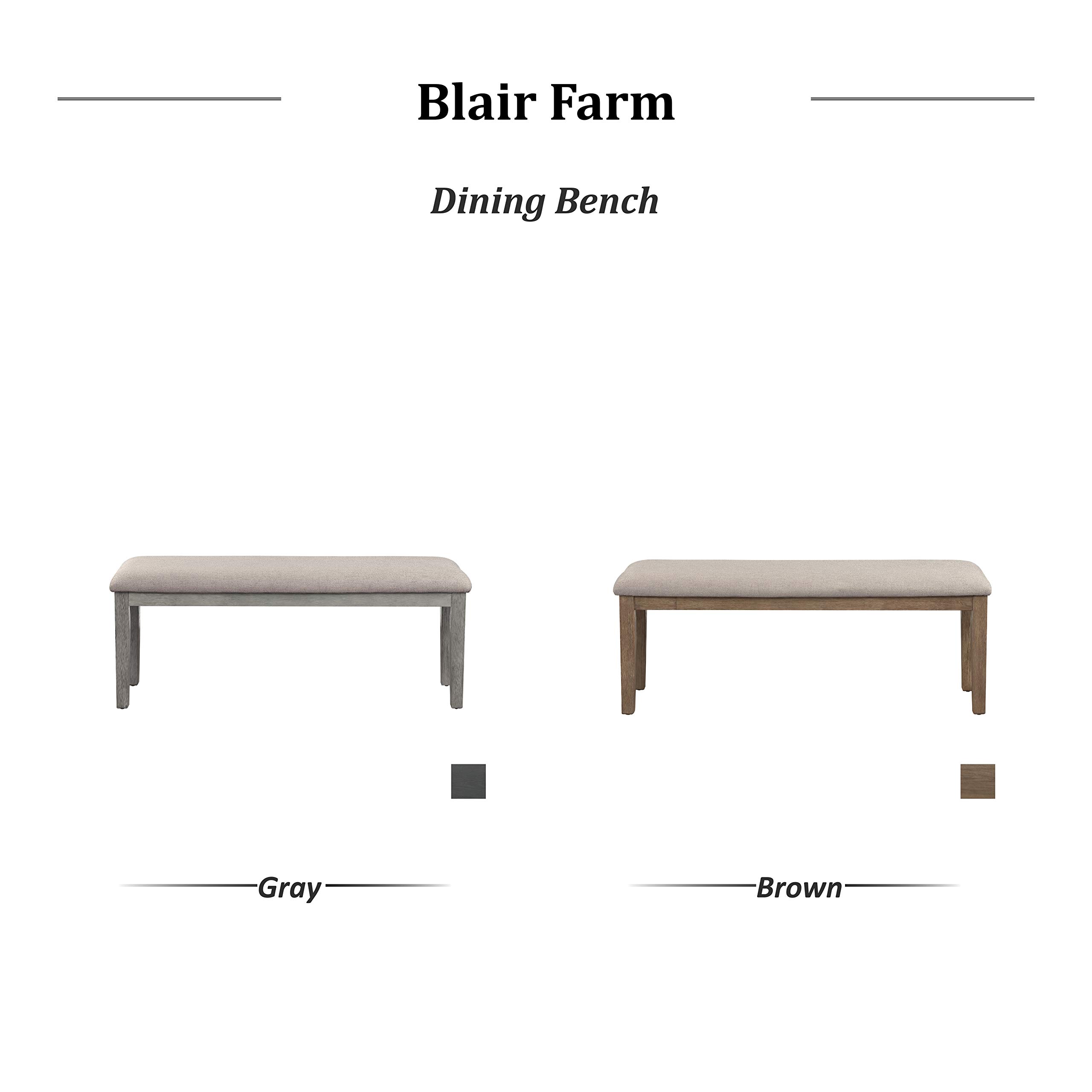 Homelegance Blair Upholstered Dining Bench, 48" W Entryway Bench, Sturdy Solid Wood Frame, Wire Brush Brown Finish, Comfortable Cushion Seat, Easy Assembly, Modern & Traditional, Gray/Brown