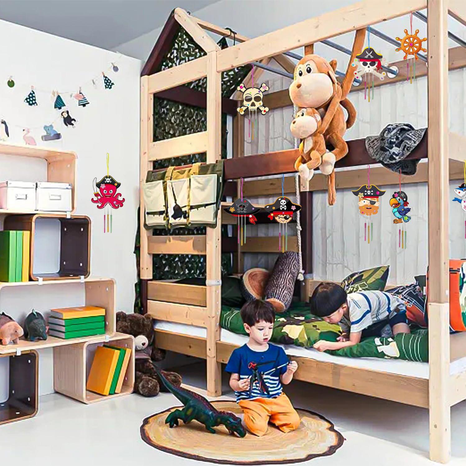 Nafafosa Lot De 10 Carillons Éoliens En Bois Bateau Pirate – Kit Bricolage Enfants, Décoration Anniversaire Thème Pirate
