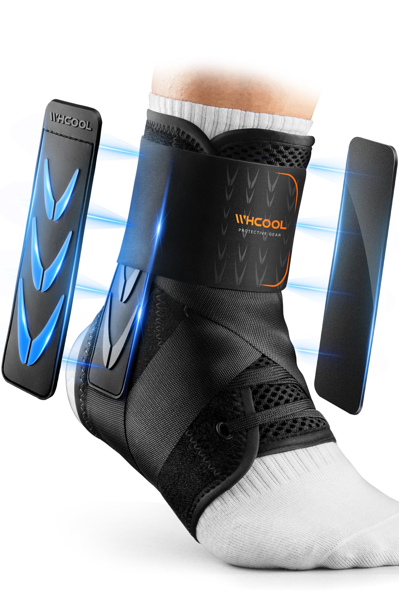 Slim-Fit Ankle Brace for Sprained Ankle, Quick Lace Up Ankle Support for Women Men With 2 Auto-Shaped Pads, Air Fabric Cool Ankle Stabilizer for Injury Recover, Running,Sports, S(11”-12”)