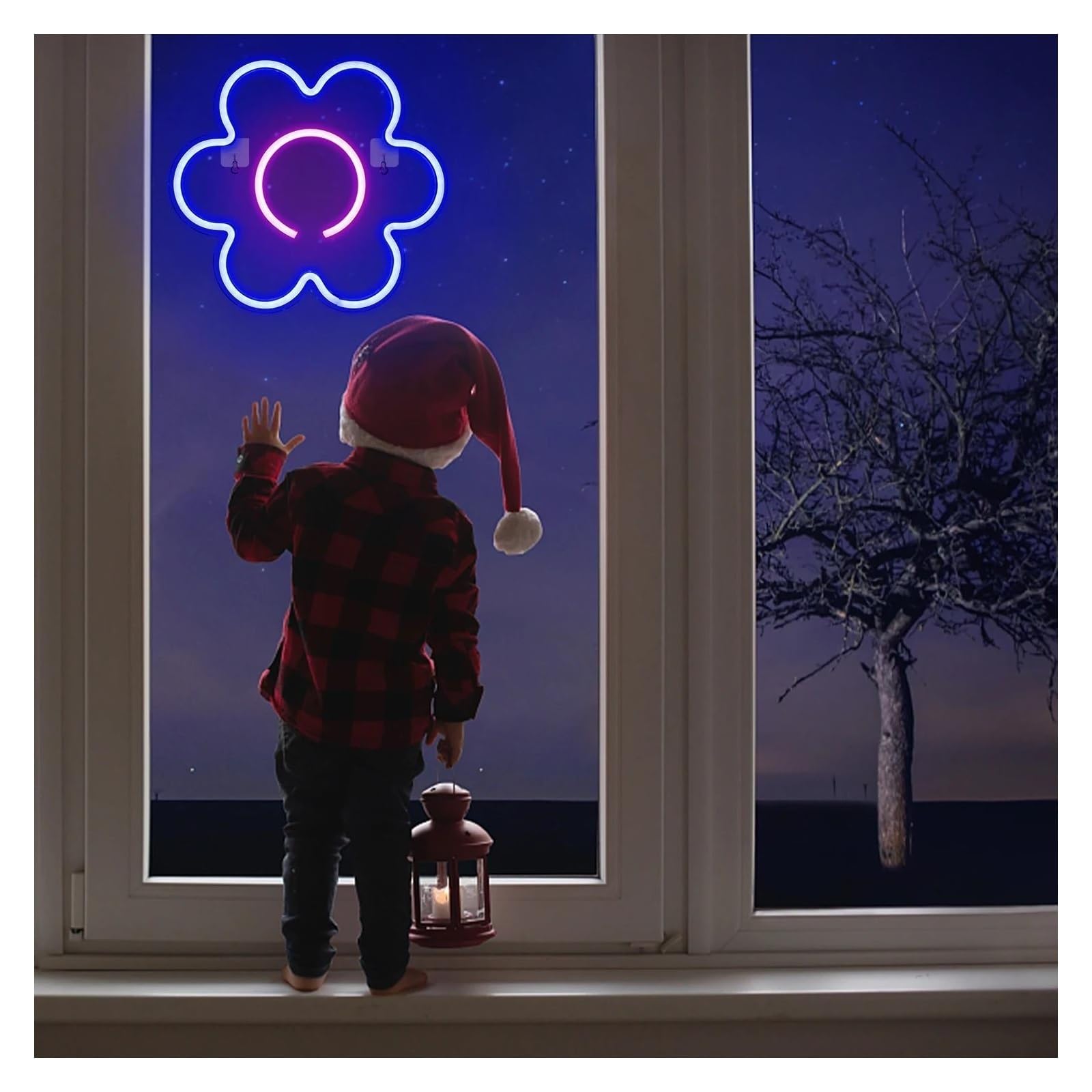 Fiore LED per insegna al per neon decorazione da parete corpo appeso per bar negozio festa bambini per la per stanza con casa camera(Blu)