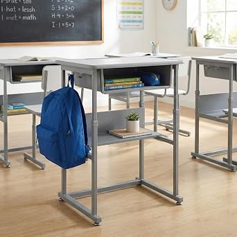 Luxor Student-M Student Desk - Manual Adjustable Desk, Ample Storage with Open Book Box and Shelf, 27.5W x 19.5D x 24.5 to 42H