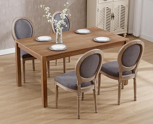 Miniatura 91 de chairus Juego de 2 sillas de comedor de ratán de granja, sillas de campo francesas de cuero con respaldo redondo, sillas laterales ovaladas para