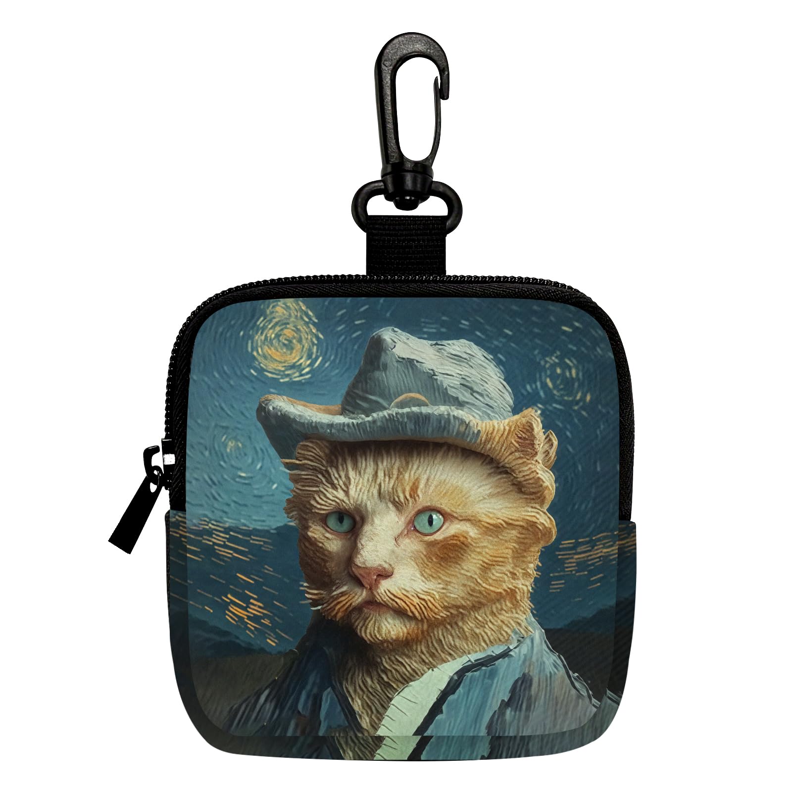 Cat Gentleman Mini Coin Purse Key Chain, Multifunctional Pouch for Keys Coins Earphone Lipstick, Card Holder Data Cable Organizer Zipper Pouch Bag Accessories, Cat Lover Gifts