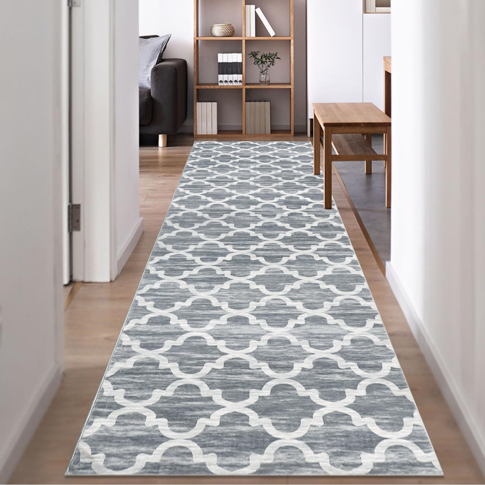 Famibay Alfombra Pasillo Larga 80x300cm Alfombra Cocina Lavable Antideslizante Gris Alfombras de Pasillo Geometrica Moderna para Pasillo Cocina Lavadero