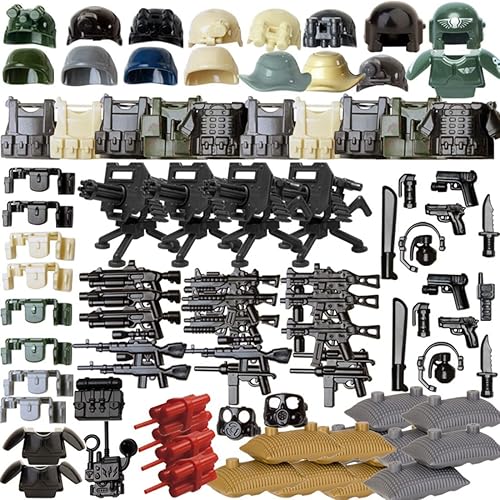 JoyMeet Juego de armas personalizadas Modern Wars WW2 Militar Minifig bloques de construcción, kits de accesorios con casco de arma y armadura