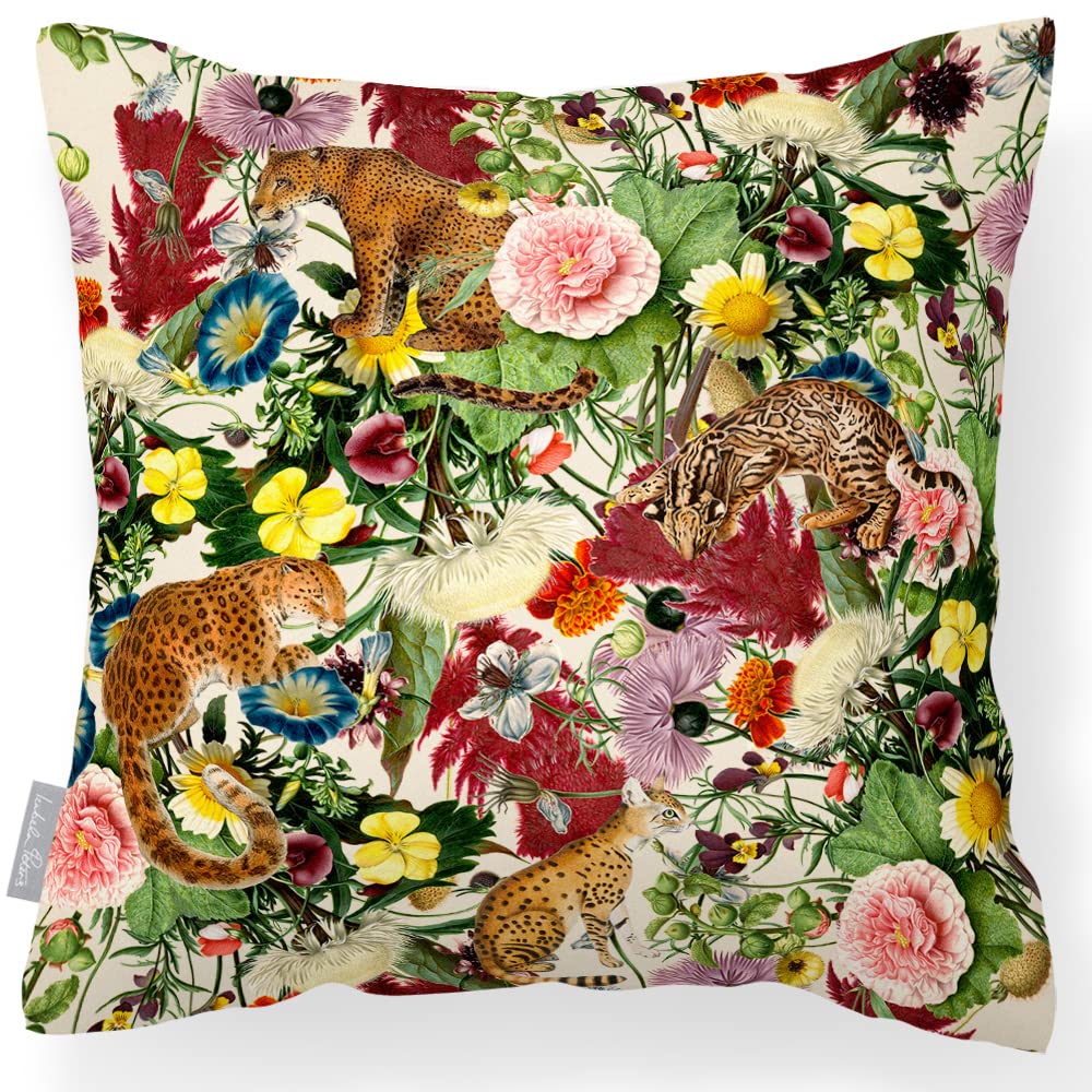 Izabela Peters Outdoor Cushions Waterproof, 60 cm, Filled Outdoor Cushion, Junglescape - Ivory Cream, Garden Furniture Cushions, Outdoor Seat Cushions, Garden Chair Cushions