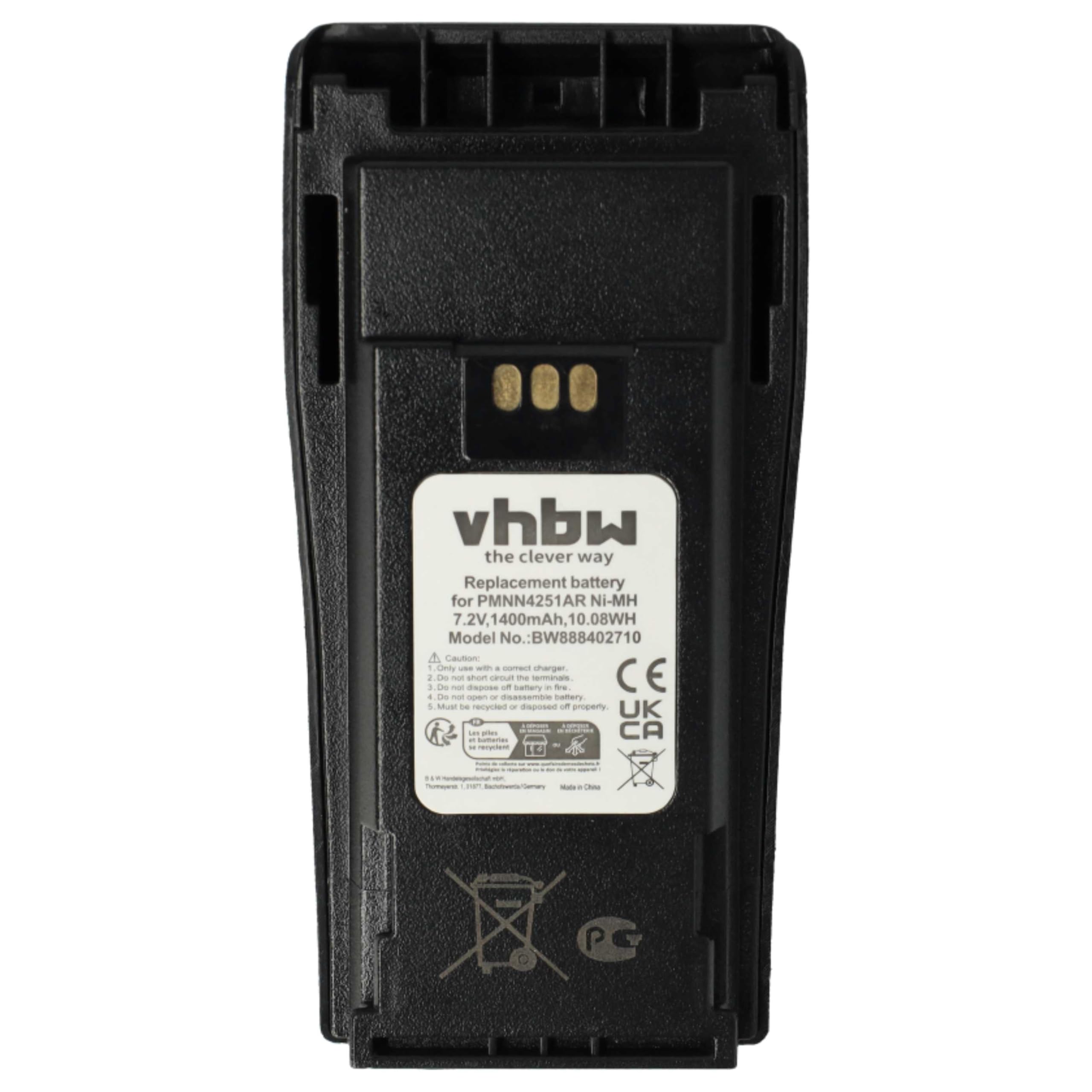 vhbw 2X batería Compatible con Motorola DP1400, GP3188, EP450, CP380, CP360 Radio (1400 mAh, 7,2 V, NiMH) + Pinza