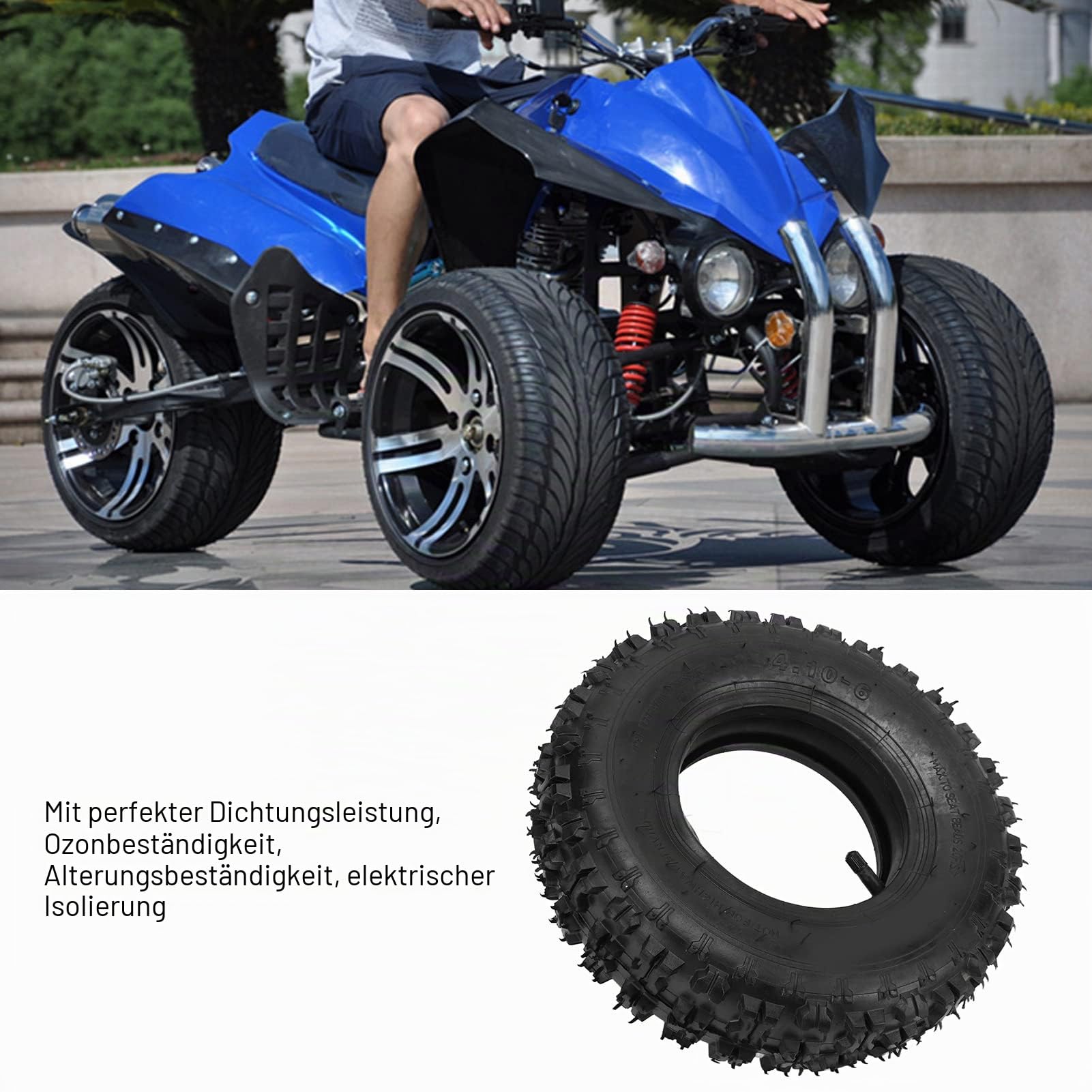4.10-6 Reifen- und Schlauchsatz, Verdickter Gummi für hohe Haltbarkeit, ATV Go Kart Ersatzreifen, robuste Innen- und Außenreifen für Mini Quad 47cc 49cc Schneemotorrad