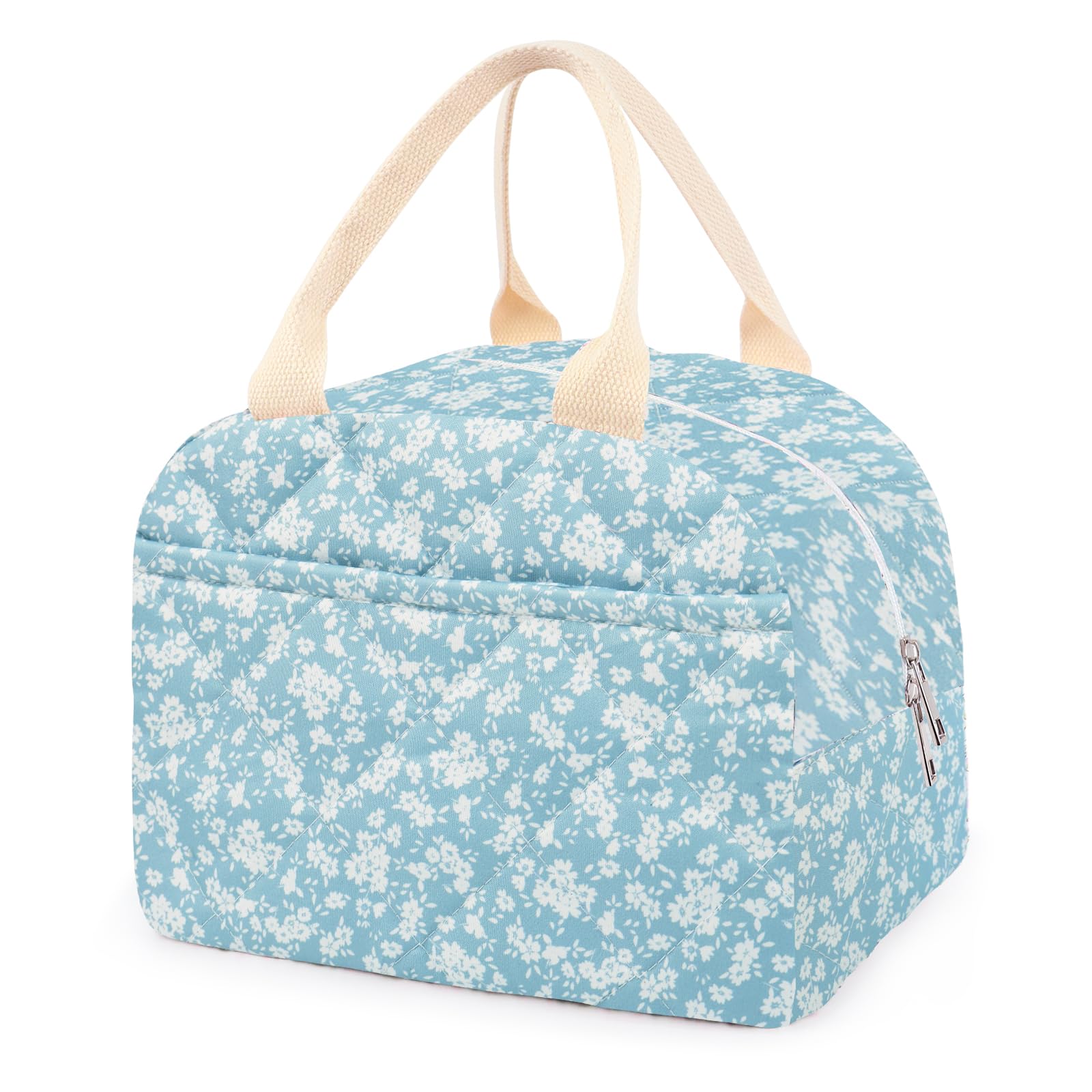 Cotton Quilted Insulated Lunch Bag, Cute Quilted Floral Lunch Tote Bags Reusable Insulated Lunch Box Coquette Aesthetic Large Capacity Insulated