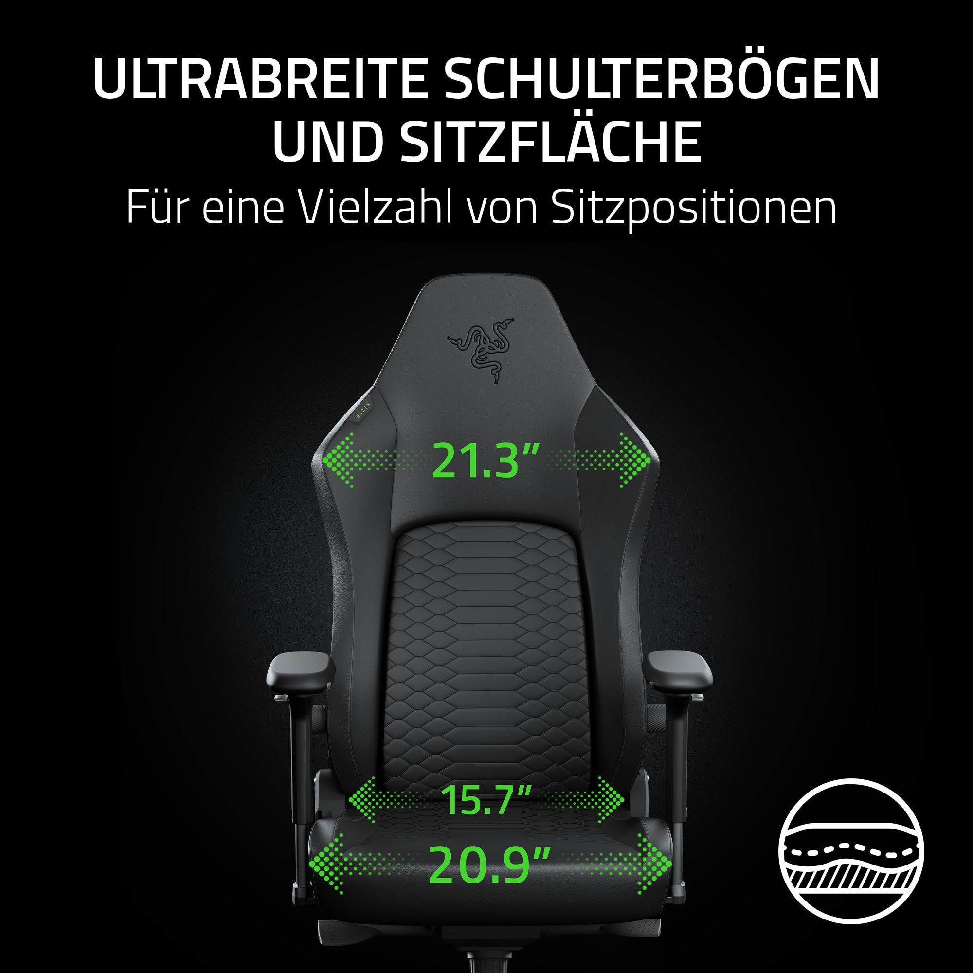 Razer Iskur V2 NewGen - Ergonomischer Gaming-Stuhl mit atmungsaktivem Gen-2 EPU-Leder mit Cooltouch Technologie - Hyperflex Lordosenstütze - breite Schulterbögen und Sitzfläche | Schwarz