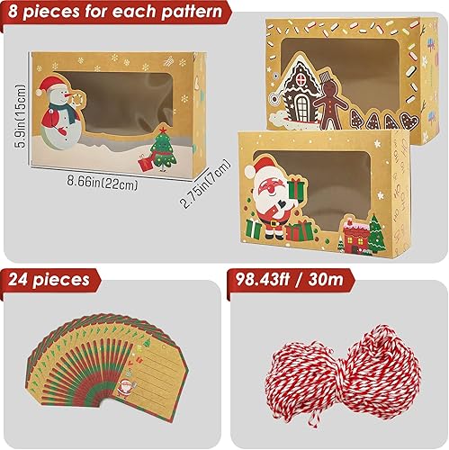 Miniatura 2 de PARSUP 24 cajas de galletas de Navidad con ventana de PVC, cajas de regalo de papel kraft para pasteles, cajas de chocolate, cajas para pasteles con