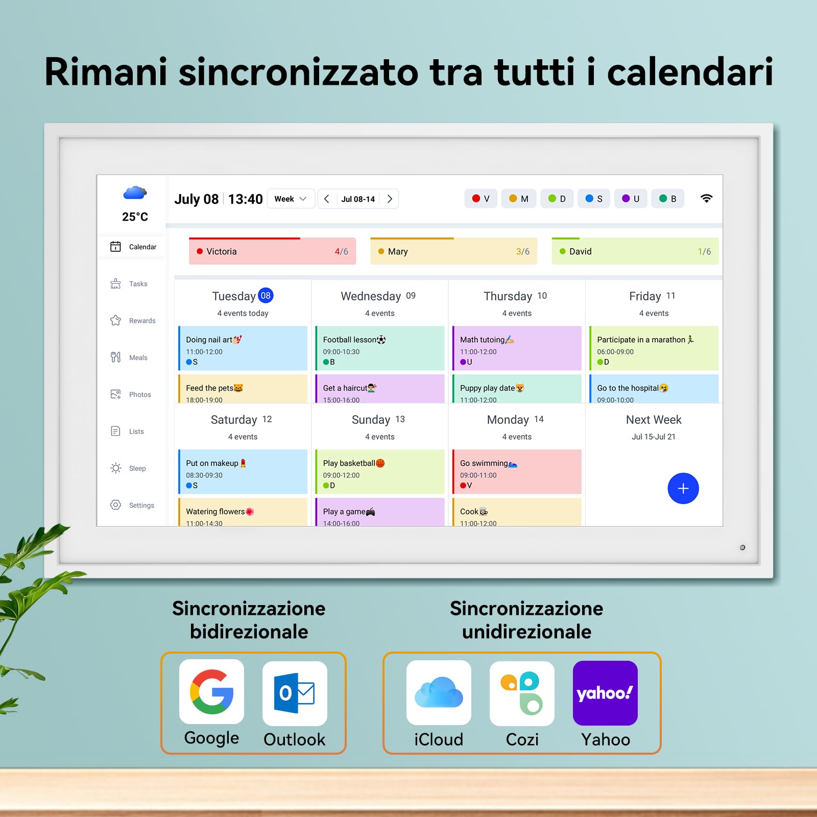 TABWEE Calendario Digitale 15,6" per Organizzatore Familiare | Pianificatore dei Pasti, Tabella delle Faccende, Sistema di Ricompense, Calendario Elettronico (Cornice Fotografica Digitale)
