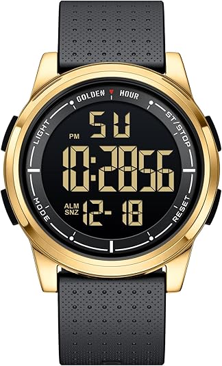 GOLDEN HOUR Ultra-Thin Minimalist Sports Waterproof Digital Watches Men with Wide-Angle Display Rubber Strap Wrist Watch for Men Women