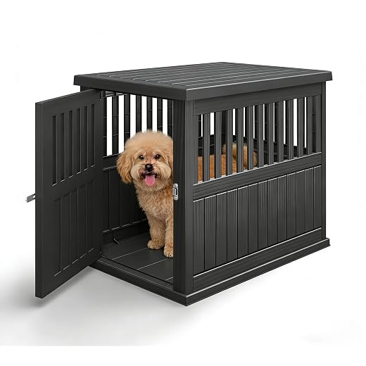 Bifanuo Dog House 30-Inch Dog Crate Furniture, Heavy Duty Dog Crate for Small Dog, Lockable Indoor Outdoor Dog Kennel & End Table, Decorative Plastic Pet Cage (Classic Black, 29.5"D x 21"W x 25.2"H)