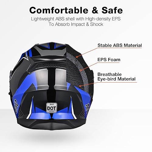 Miniatura 3 de AHR Motorcycle Helmet Dual Visor Modular Flip up Full Face Helmet DOT Approved - AHR Helmet Run-M1 & M3 for Adult Motorbike Street Bike Moped Racing