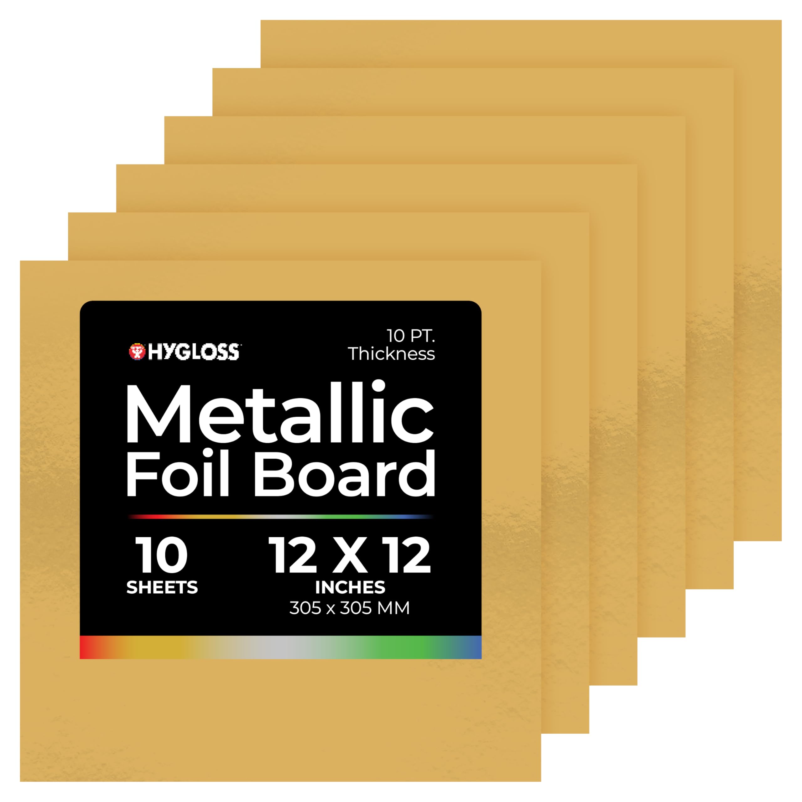 Hygloss Metallic Cardstock Sheets – 10 Matte Gold Sheets, 12” x 12” - Sturdy 10 pt. – Metallic Foil Board Paper for Crafts, Scrapbooking, Posters & Decorations
