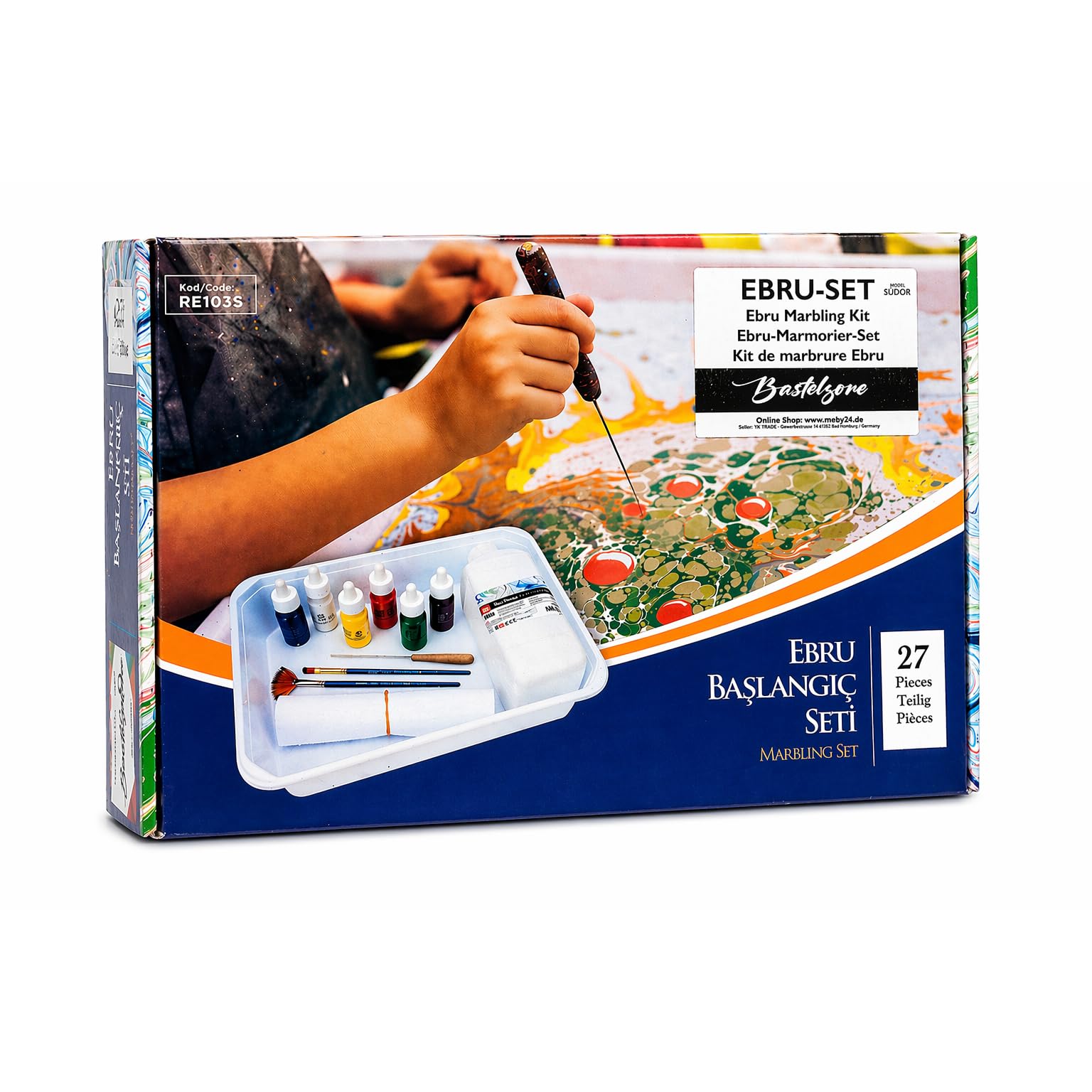 Südor Blue Ebru Painting 27-Piece Marble Set For Beginners And Professionals. Ebru Marbling Set. Previously 5 Colours, Now 9 Colours (Only For Europe)