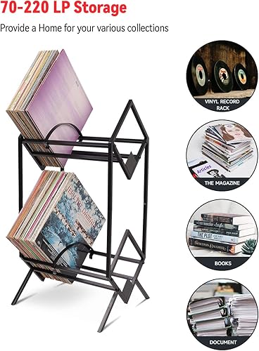 Miniatura 5 de Soporte para discos de vinilo de metal, apilable hasta 220 álbumes, organiza la colección y protege registros, libros, álbumes, revistas,