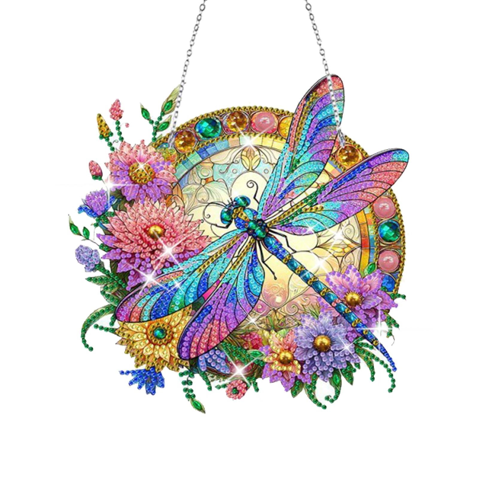 Wakihong 1 Juego Libélula Diamond Painting Adornos Colgantes,Diamond Painting Kit Completo Campanas de Viento para Decoración de Ventana y Puerta Decoracion Jardin