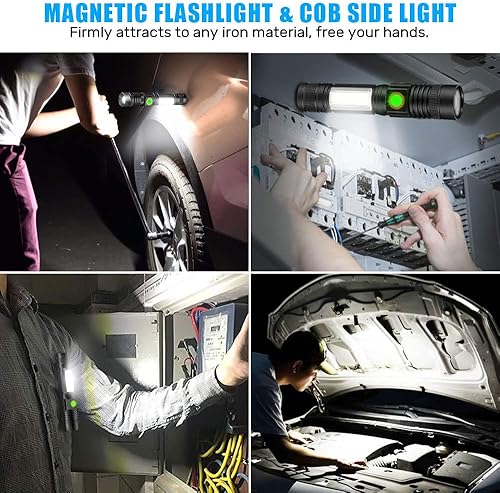 Miniatura 2 de Spriak Linternas LED recargables, linterna magnética súper brillante linterna táctica con luz lateral, recargable por USB, zoom, impermeable, mejor