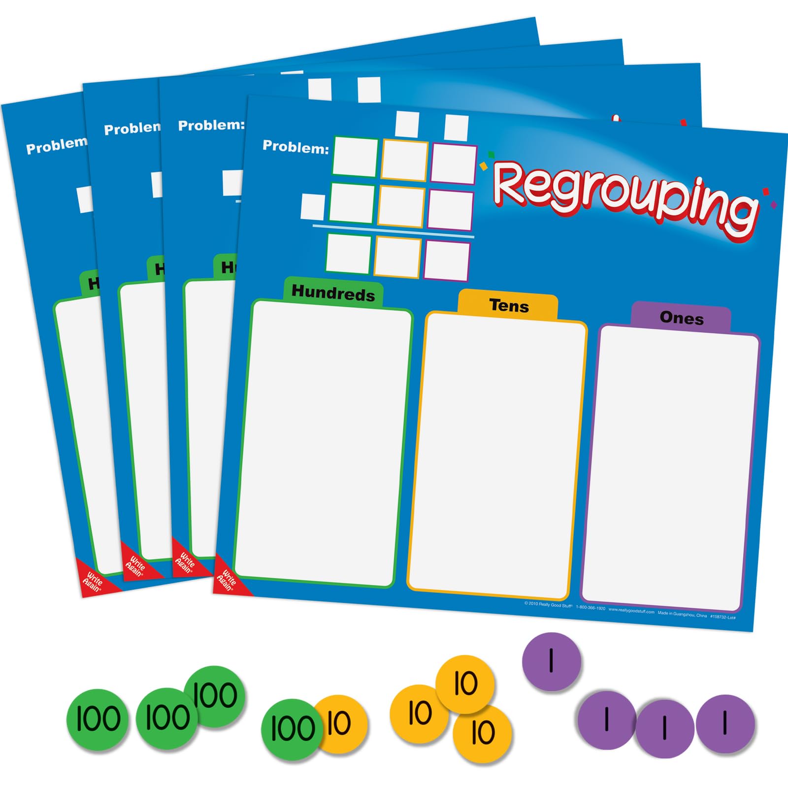 Really Good Stuff Regrouping Mats and Manipulatives Kit (Set of 4) – Interactive Mats and Manipulatives Help Students Solve Problems at School or Home
