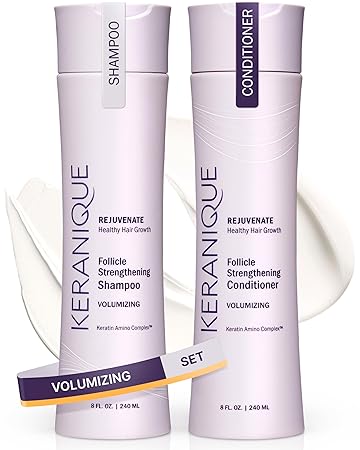 Keranique Volumizing Shampoo and Conditioner Set for Hair Repair and Growth with Biotin and Keratin for Women, Thinning Hair Formula, 8 Fl Oz Each