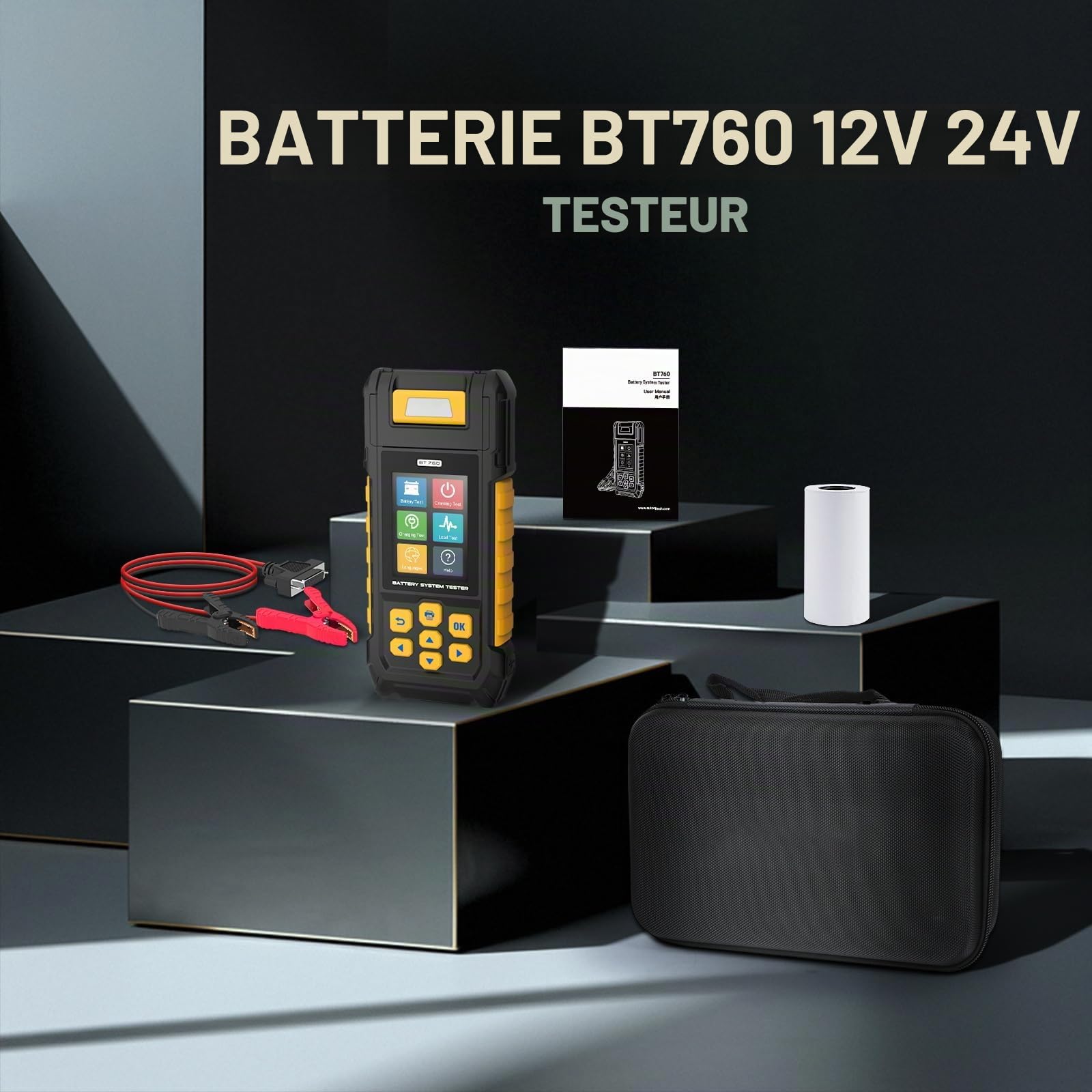 BT-760 12V / 24V Testeur de Charge de Batterie Automatique, 30-1700 en Analyseur de Diagnostic Voiture du Système de Démarrage et de Charge avec Imprimante Thermique Intégrée