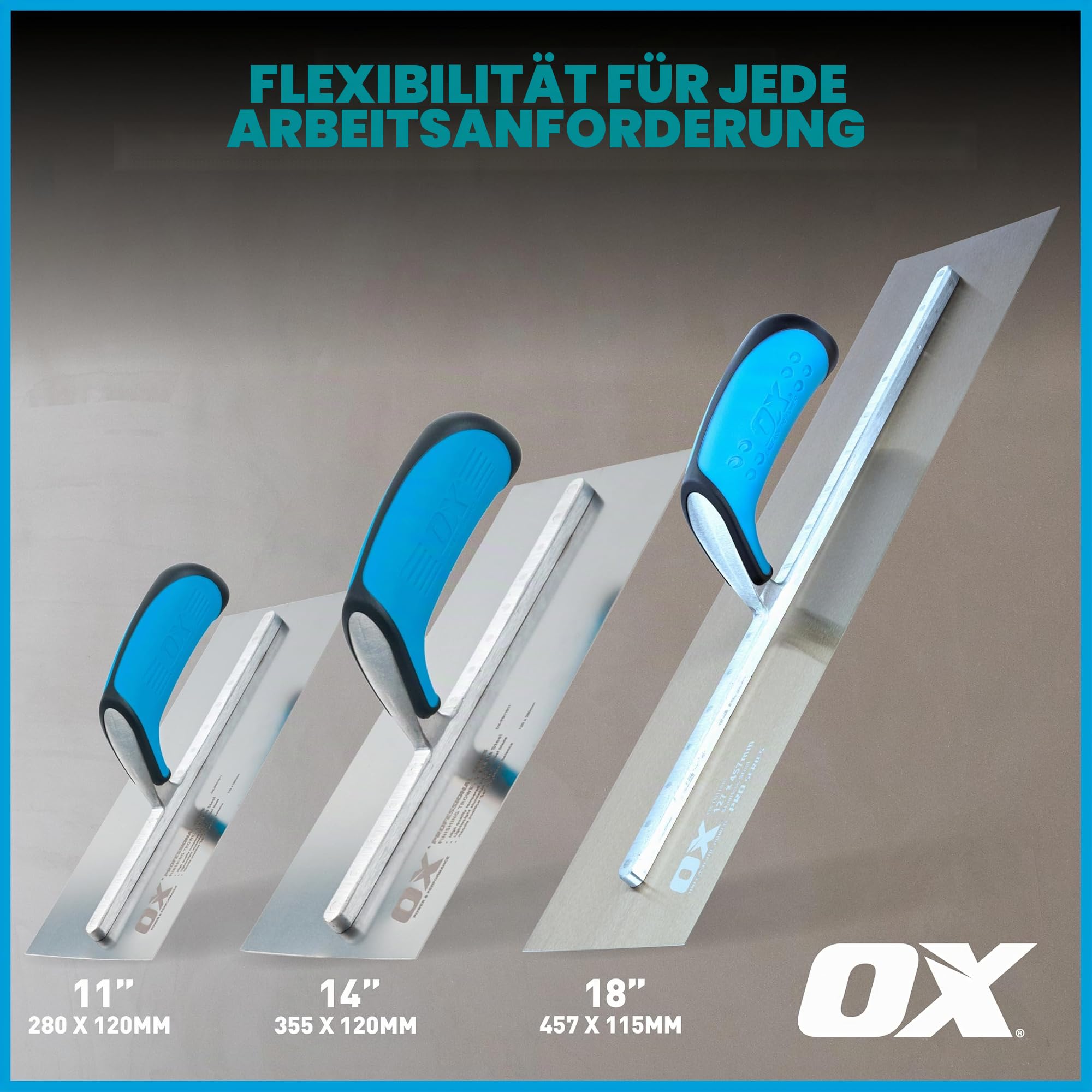 OX-P011014 Gipskelle - Pro Edelstahl Spachtelkelle - Heavy Duty Gipskelle für Finishing / Skimming / Rendering - Mehrfarbig - 127 x 356 mm