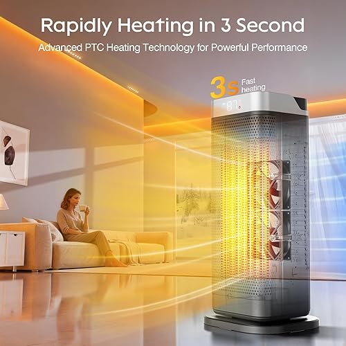 Miniatura 3 de Calentadores de espacio para uso en interiores, calentadores eléctricos rápidos y de seguridad de 1500 W con oscilación de 70, control remoto,