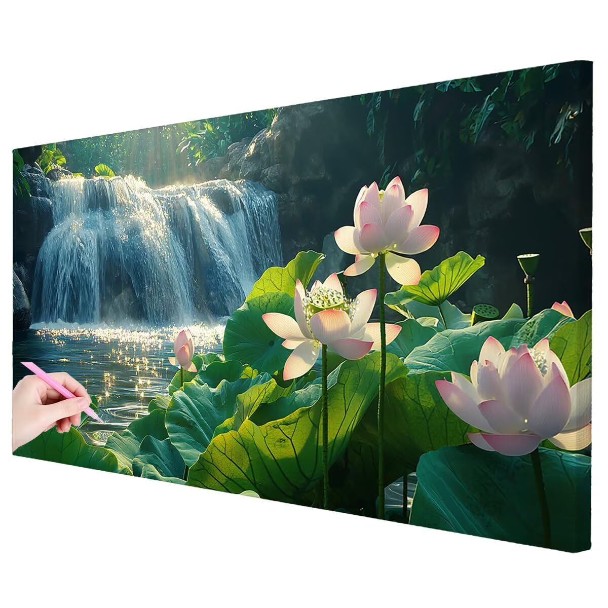 Duży diamentowy lotos 120 x 60 cm, zestawy do malowania diamentami 5D dla dorosłych, DIY, jesienna sztuka z klejnotami dla dorosłych, pełne okrągłe wiertło, kryształowe malarstwo, rękodzieło, Dimond