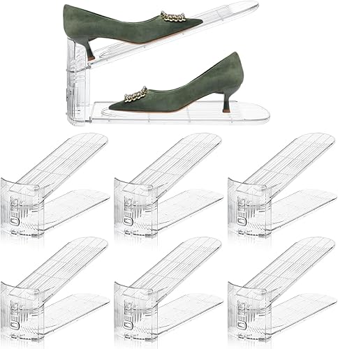 Organizador de ranuras ajustables para zapatos, paquete de 6 apiladores transparentes para zapatos, soporte para zapatos, ahorrador de espacio de