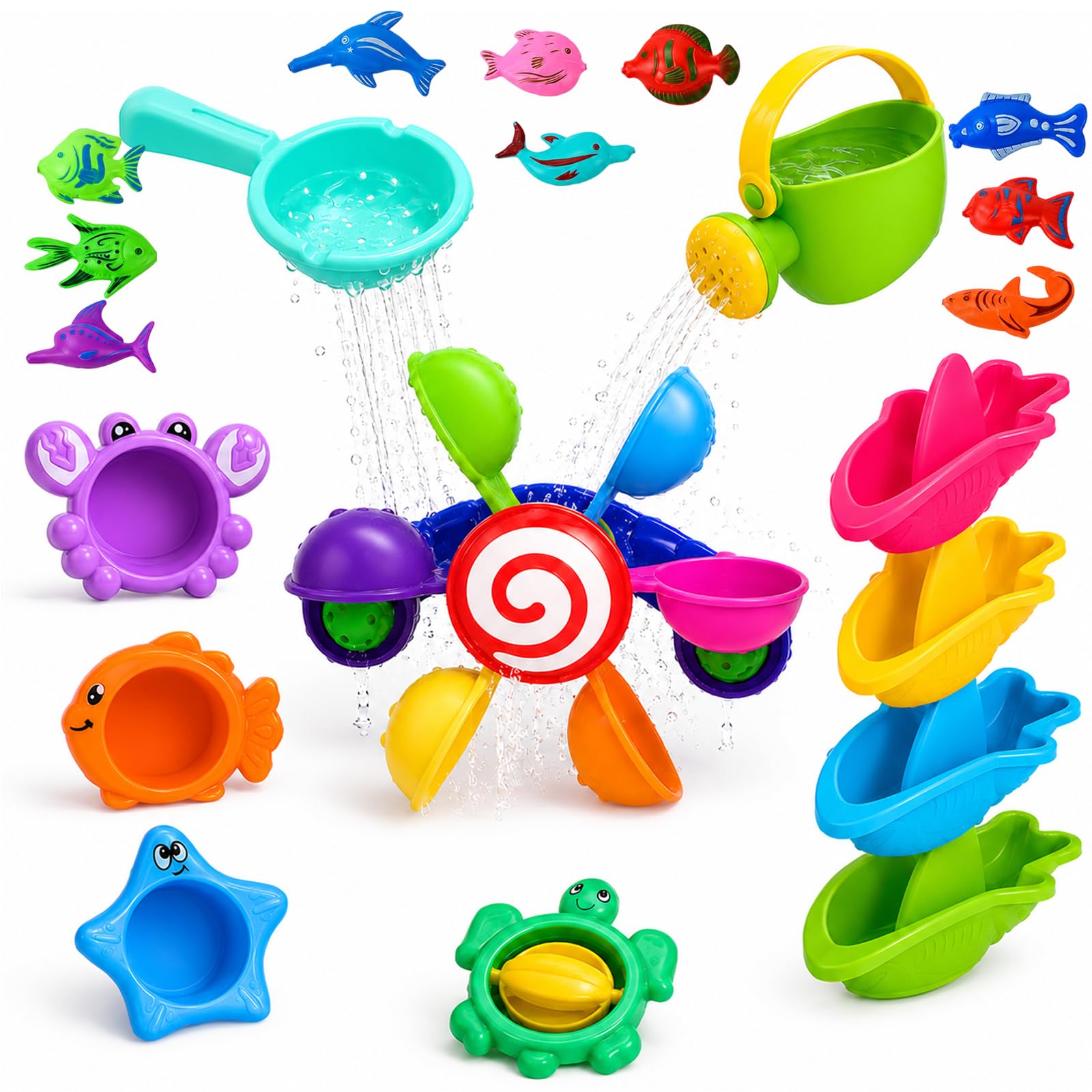 21PCS Water Play Bath, Water Play Set with Spinning Windmill, Ideal for Bathtub & Outdoor Pool Activities
