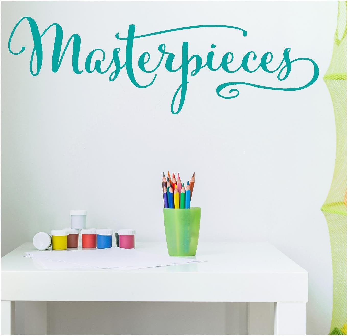 Masterpieces Vinyl Lettering Wall Decal Sticker (Turquoise, 12.5H x 40L)