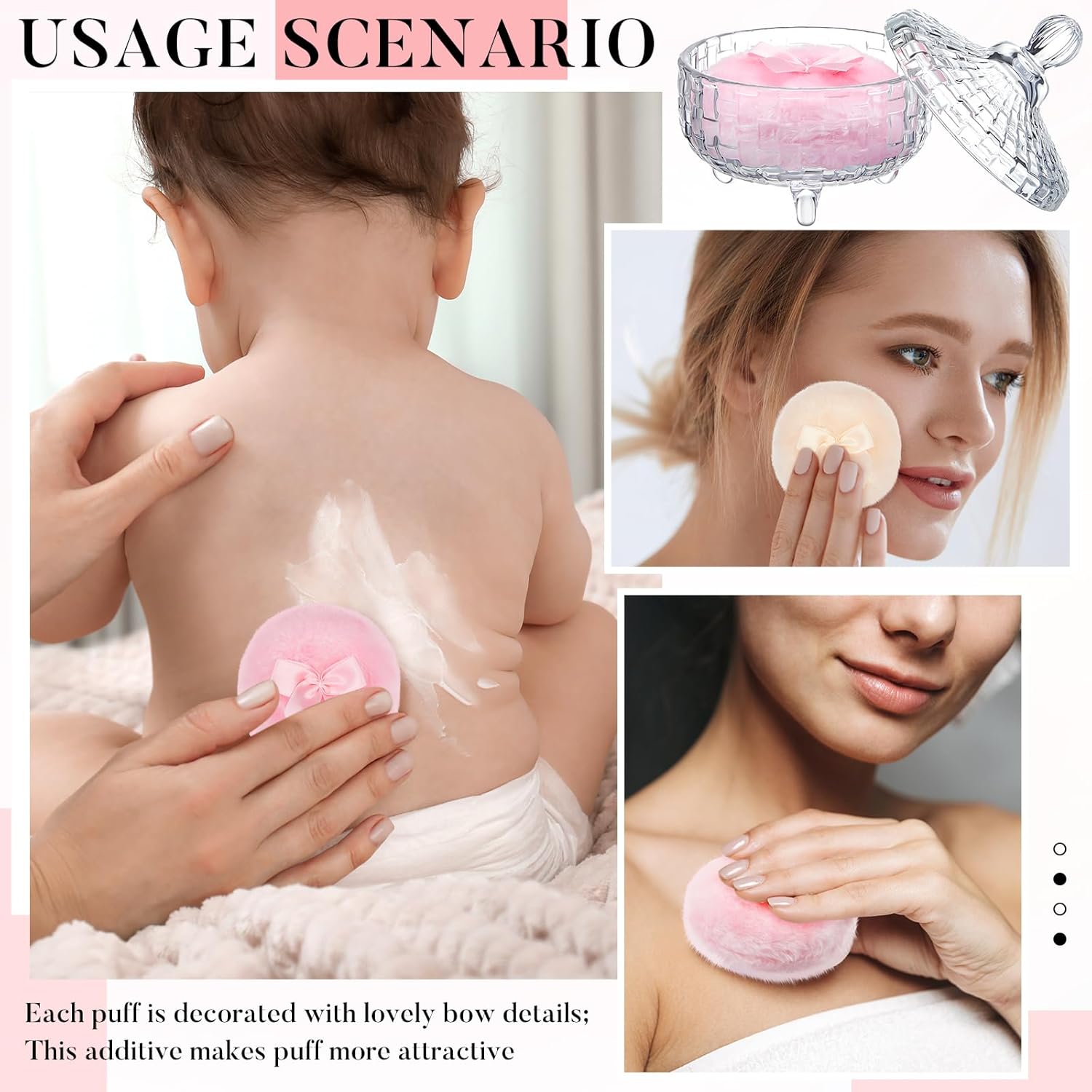 Tioncy 3 Pcs Large Body Powder Puff and Container Valentine's Day gift Powder Container with Puff Crystal Case Soft Washable Reusable Velour Face Body Glitter Wet Dry Makeup(Weave Design,Clear) - Image 6